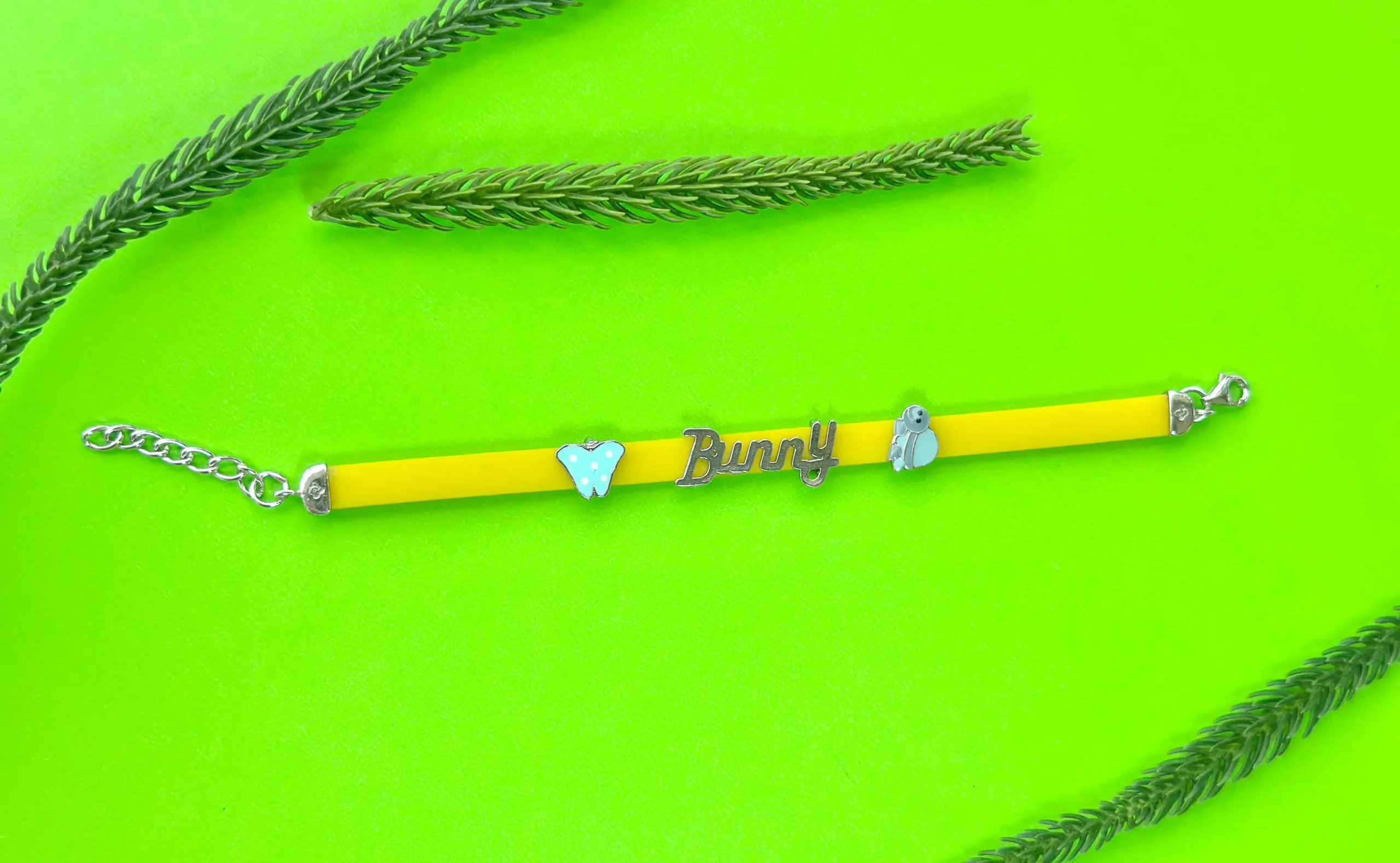 IMG_0810 Bunny Charm Yellow Rubber Bracelet - Image 1