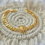 18K Gold Polish Jaguar Face Mens Bracelet - Image 2